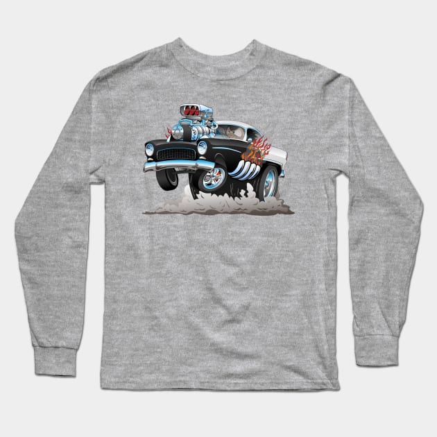 Classic 55 Hot Rod Funny Car Cartoon Long Sleeve T-Shirt by hobrath